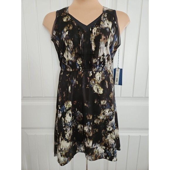 SIMPLY VERA WANG Watercolor CHIFFON V-NECK DRESS Sz P L PL Hankerchief Hem NWT - Picture 1 of 14